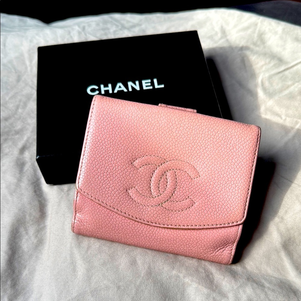 Chanel Pink Caviar Leather Compact Wallet
